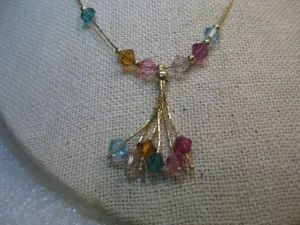 14kt Solid Gold Tassel Necklace, 16", signed F with Swarovski Crystals, 3.80 dwd