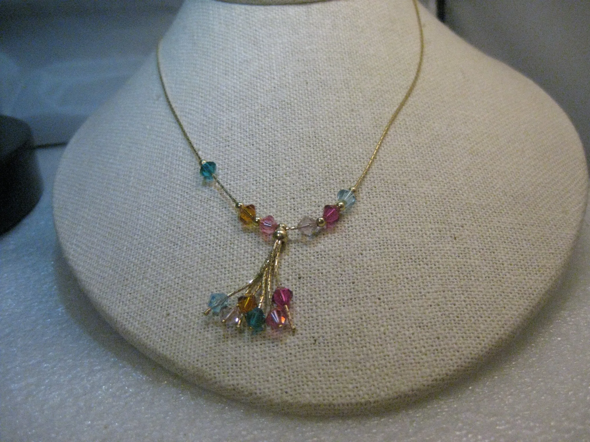 14kt Solid Gold Tassel Necklace, 16", signed F with Swarovski Crystals, 3.80 dwd