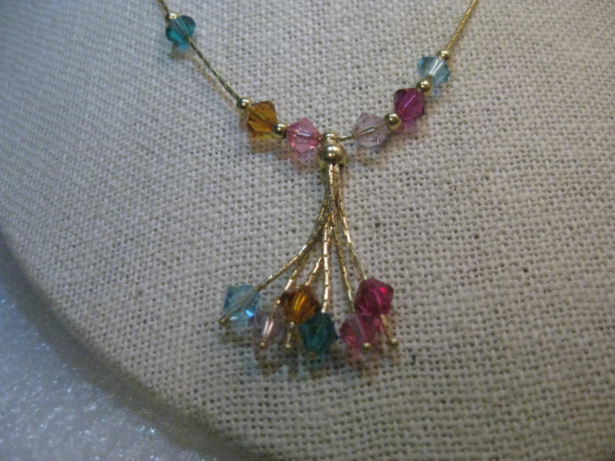 14kt Solid Gold Tassel Necklace, 16", signed F with Swarovski Crystals, 3.80 dwd