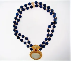 18K-YG MOONSTONE AND LAPIS LAZULI NECKLACE