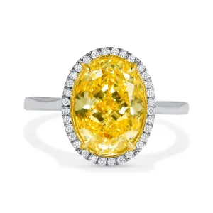 3.02CT Yellow Diamond and White Diamond Pave Halo Ring