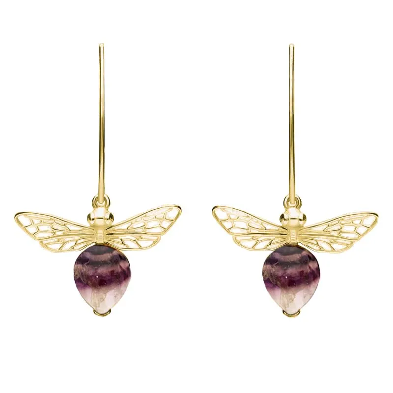 9ct Yellow Gold Blue John Bee Small Hook Earrings