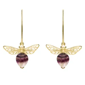 9ct Yellow Gold Blue John Bee Small Hook Earrings