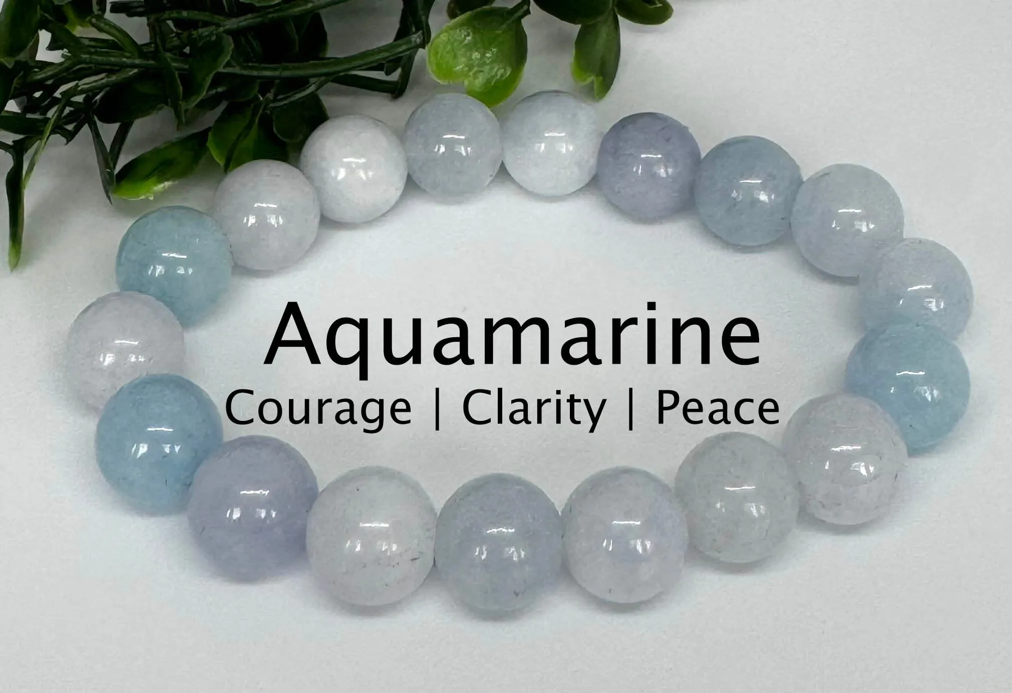 Aquamarine 10mm stretch beaded bracelet. Gift for him, gift for her. Courage, Clarity, Peace.