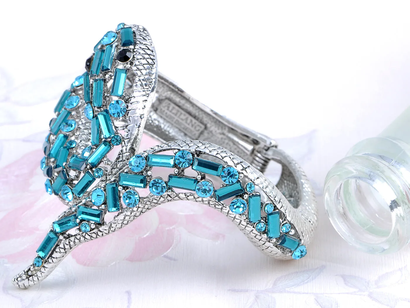 Aquamarine Blue Zircon Cobra Snake Cuff Bracelet