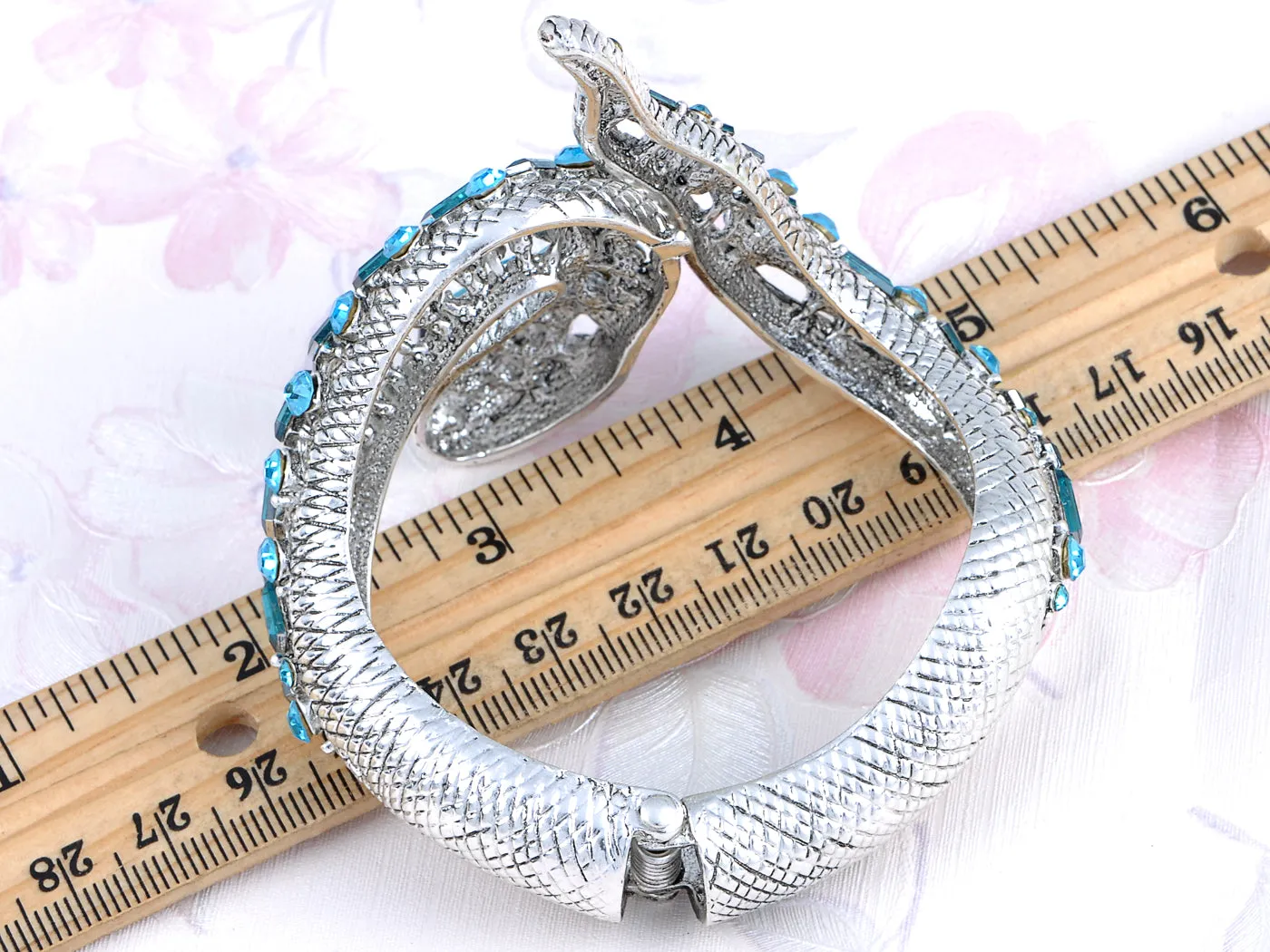 Aquamarine Blue Zircon Cobra Snake Cuff Bracelet