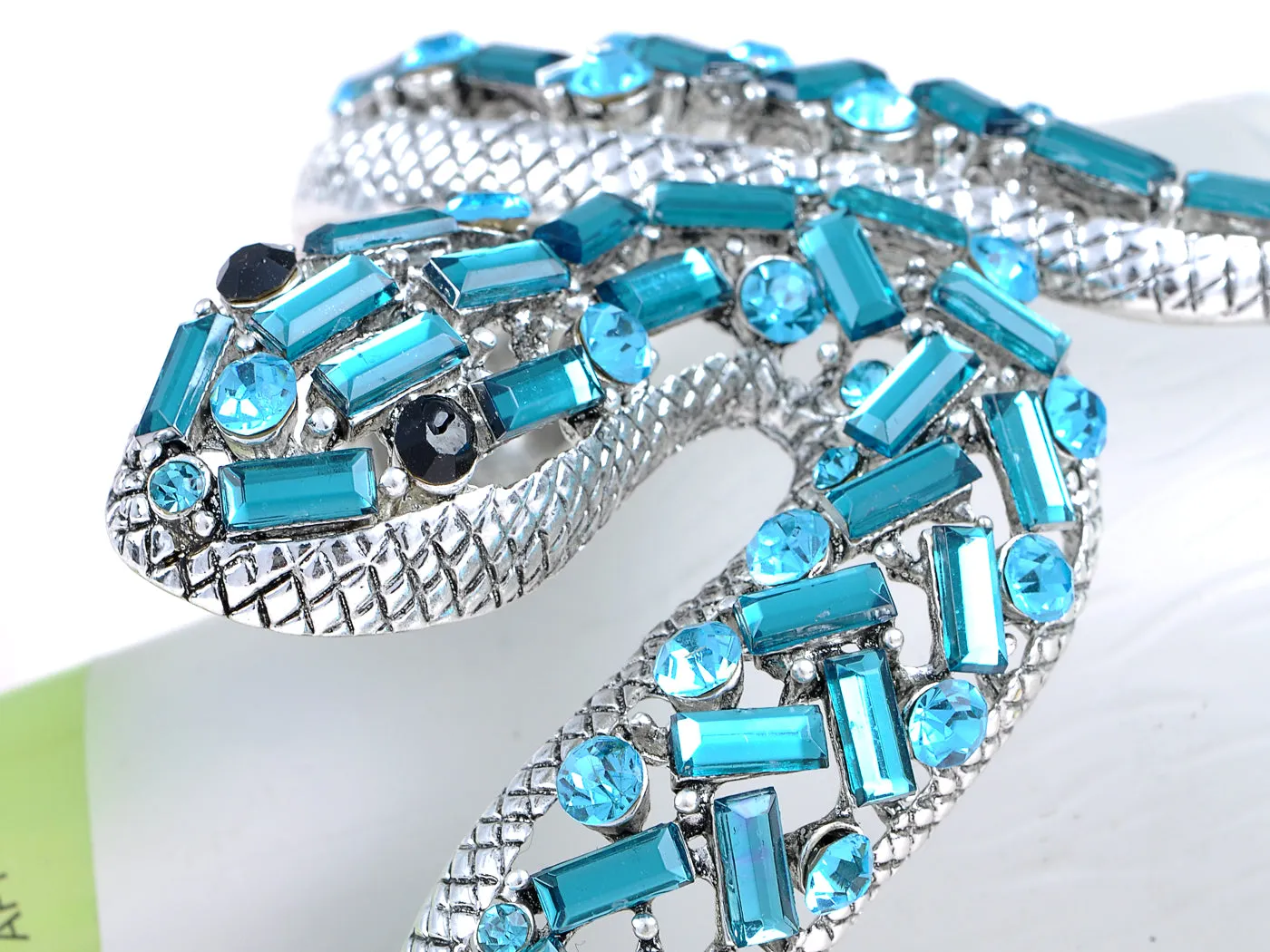 Aquamarine Blue Zircon Cobra Snake Cuff Bracelet