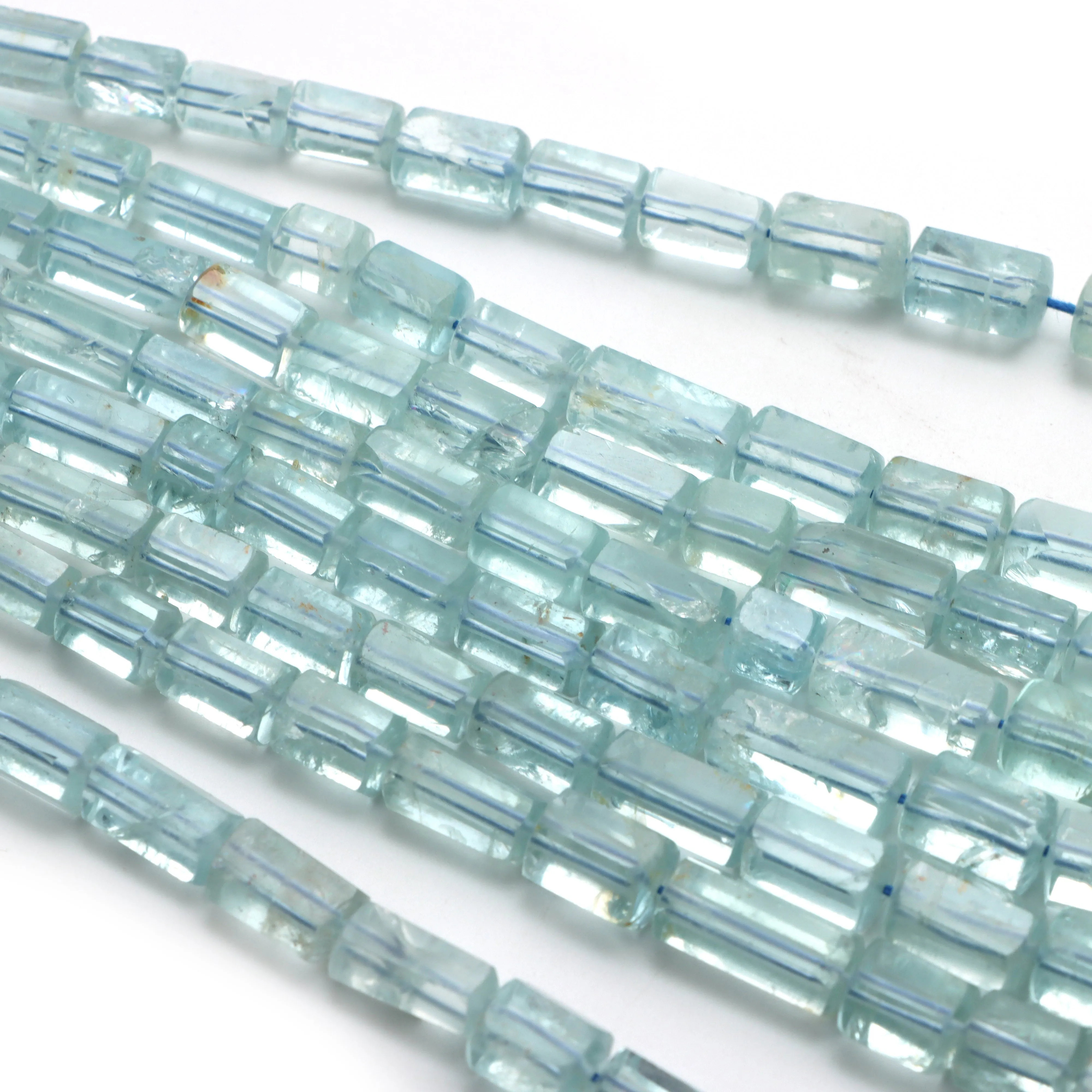 Aquamarine faceted cylinder beads, 4.5x8.5 mm to 8x13 mm, Aquamarine jewelry making beads, Cylinder shape aquamarine, 18 inches strand, Price per strand