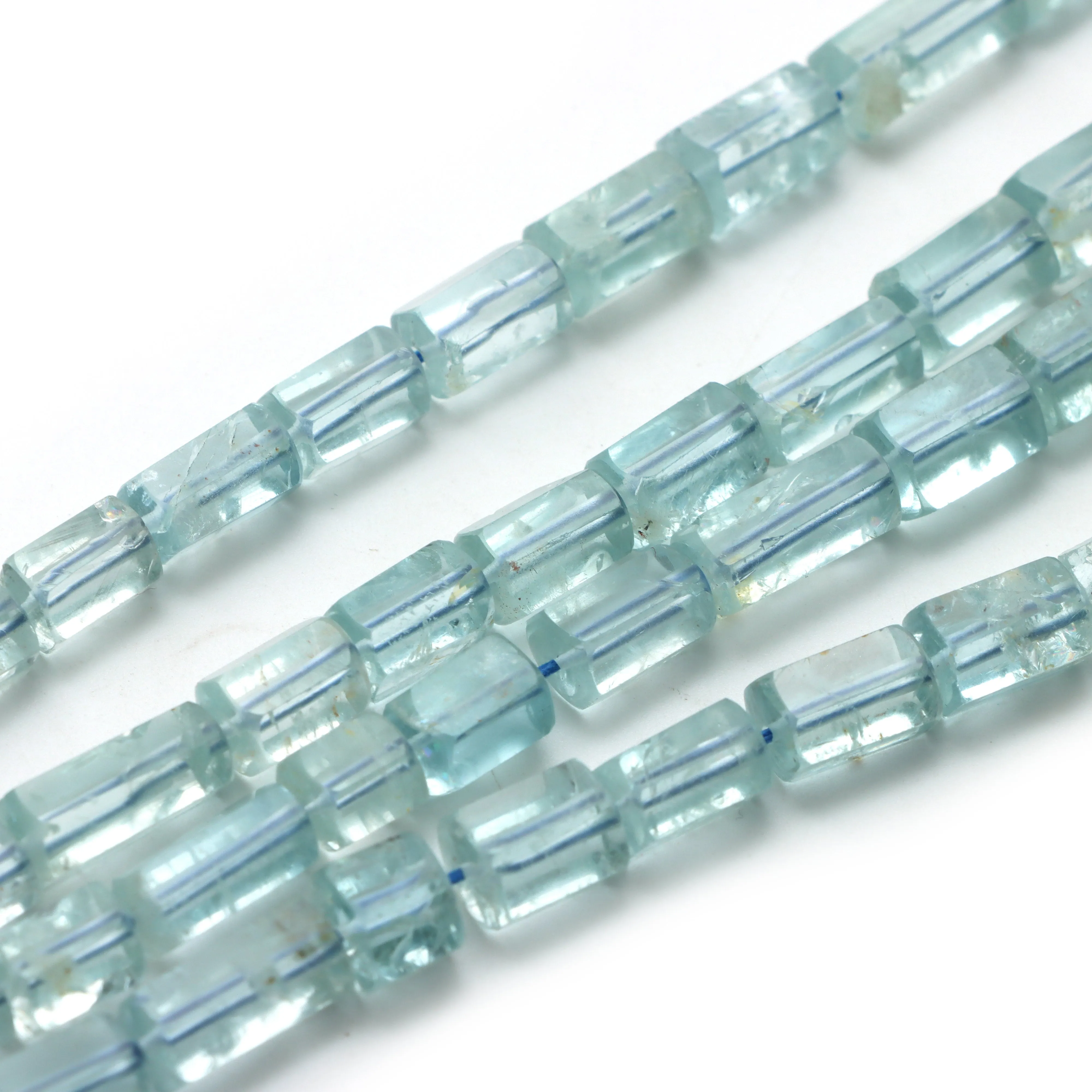 Aquamarine faceted cylinder beads, 4.5x8.5 mm to 8x13 mm, Aquamarine jewelry making beads, Cylinder shape aquamarine, 18 inches strand, Price per strand