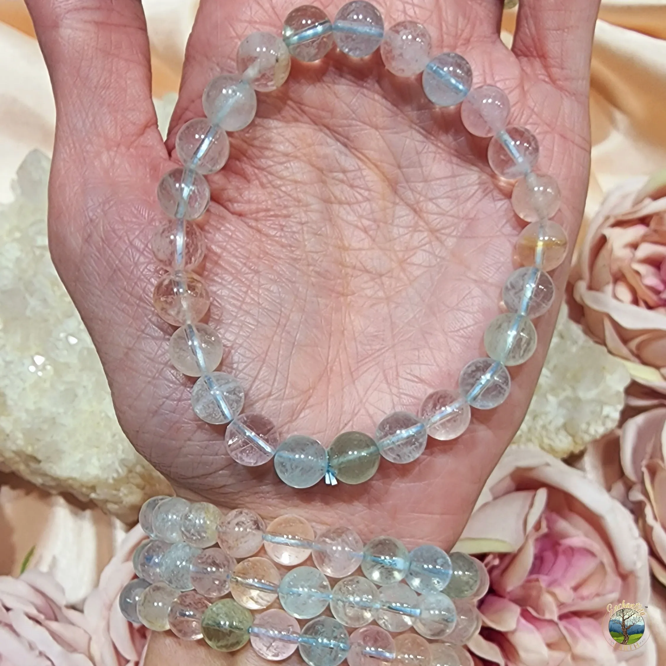 Aquamarine, Morganite & Heliodor Beryl Mix Bracelet (AAA Grade) for Peaceful Communication and Love