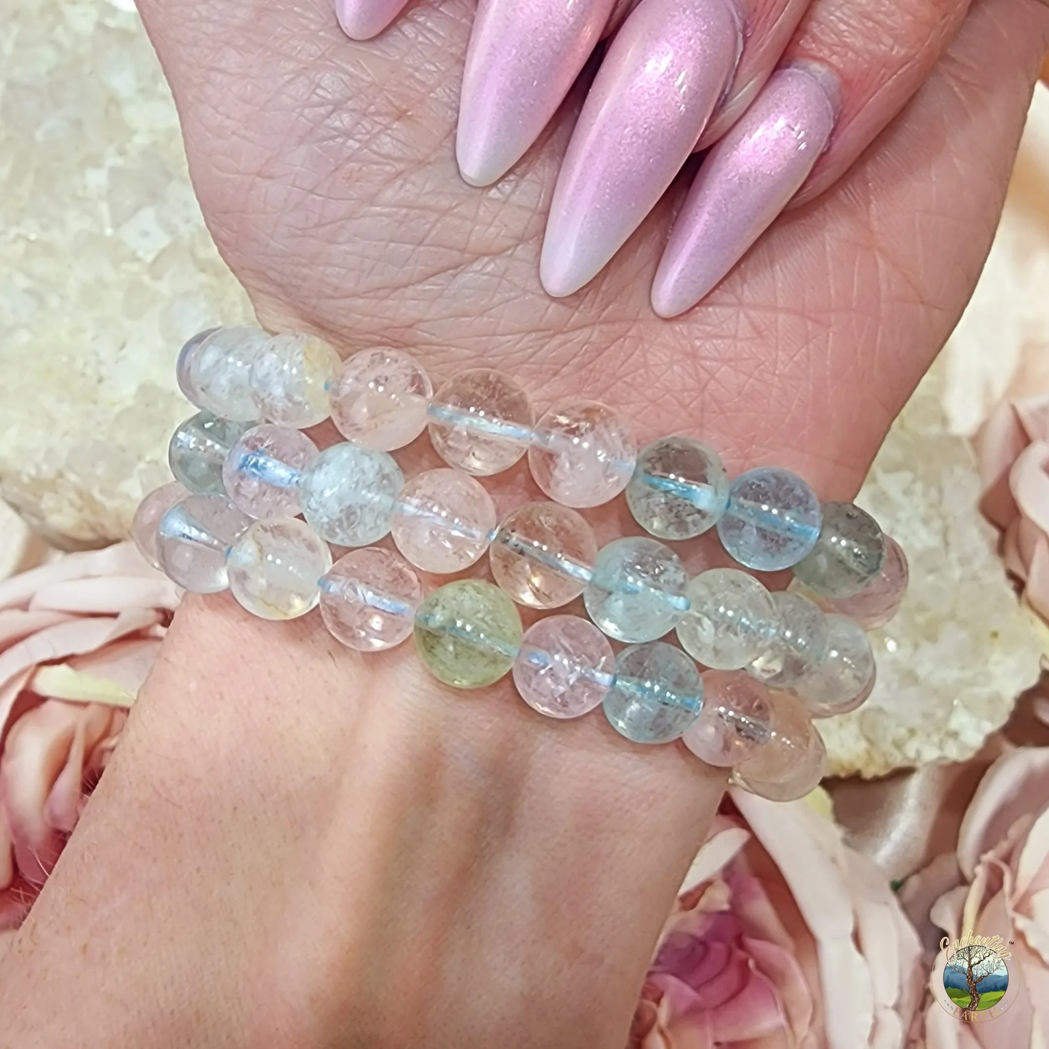 Aquamarine, Morganite & Heliodor Beryl Mix Bracelet (AAA Grade) for Peaceful Communication and Love