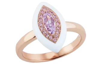 Argyle Pink Diamond and Fancy Light Pinkish Purple Marquise Diamond Enamel Ring