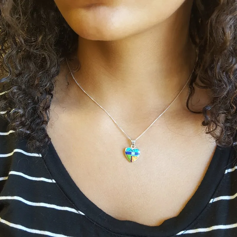 Arizona Turquoise and Inlaid Jewelry Multicolor Heart Necklace