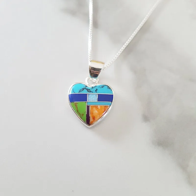 Arizona Turquoise and Inlaid Jewelry Multicolor Heart Necklace
