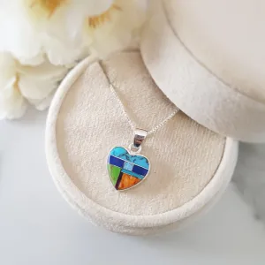 Arizona Turquoise and Inlaid Jewelry Multicolor Heart Necklace