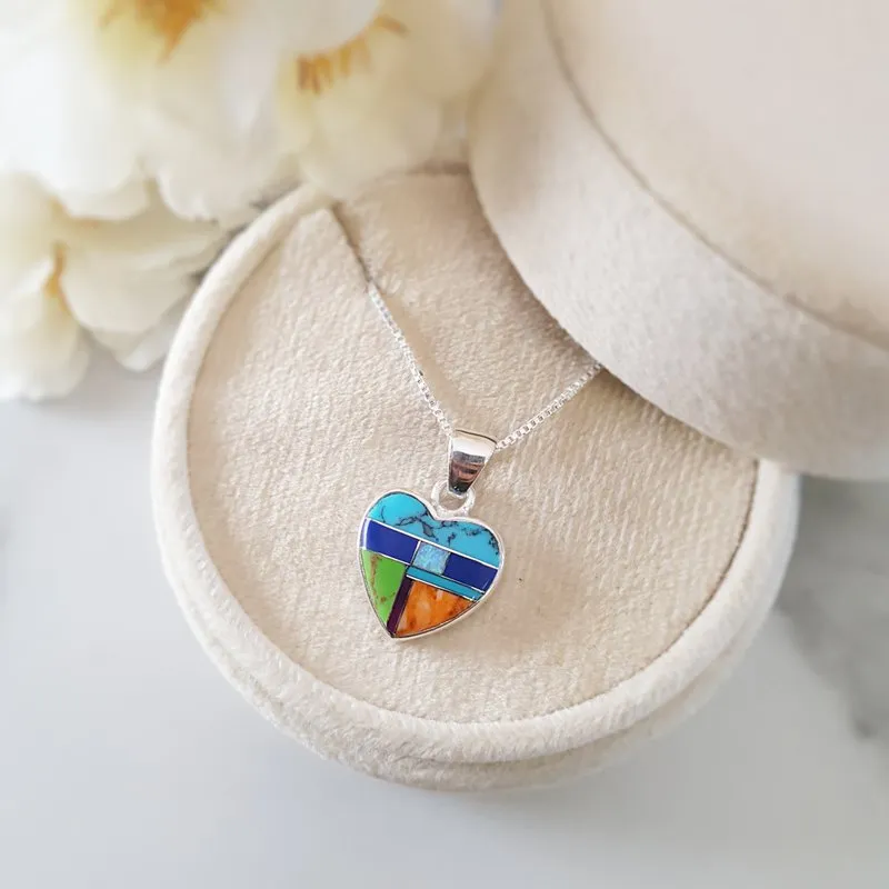 Arizona Turquoise and Inlaid Jewelry Multicolor Heart Necklace