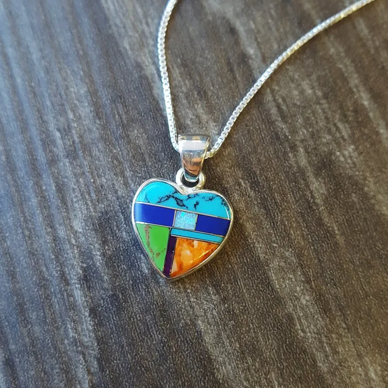 Arizona Turquoise and Inlaid Jewelry Multicolor Heart Necklace