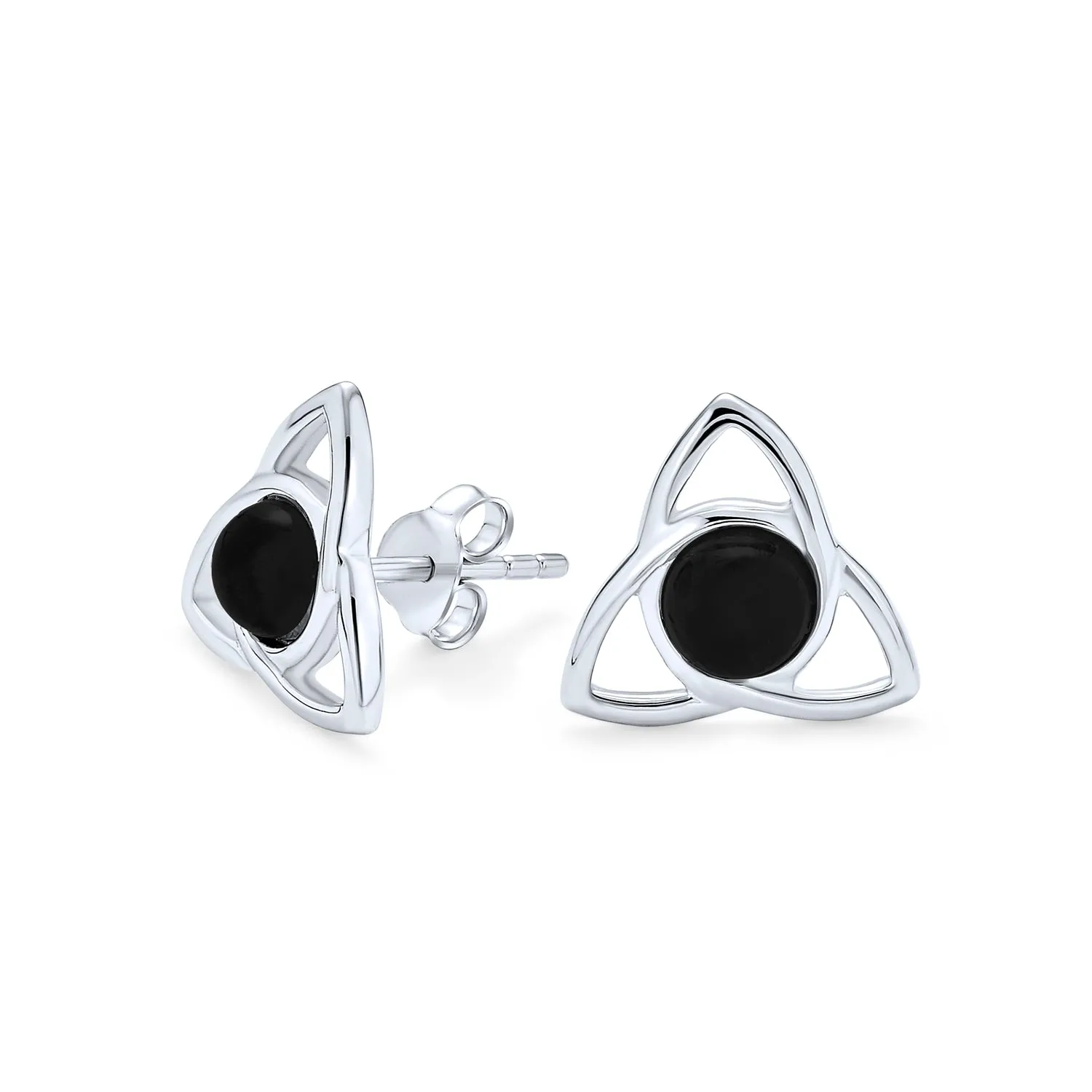 Black Onyx Amber Gemstone Trinity Knot Stud Earrings Sterling Silver Finish
