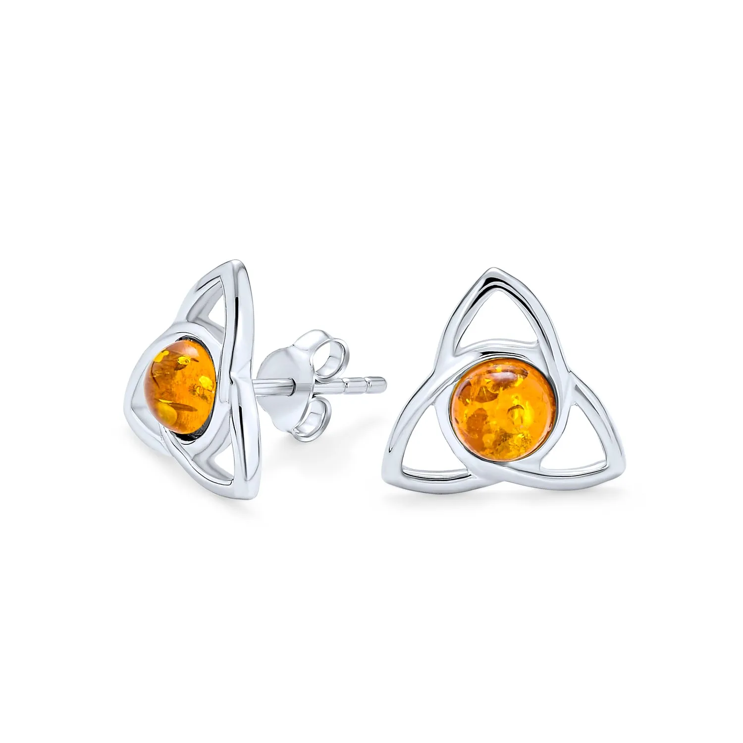 Black Onyx Amber Gemstone Trinity Knot Stud Earrings Sterling Silver Finish