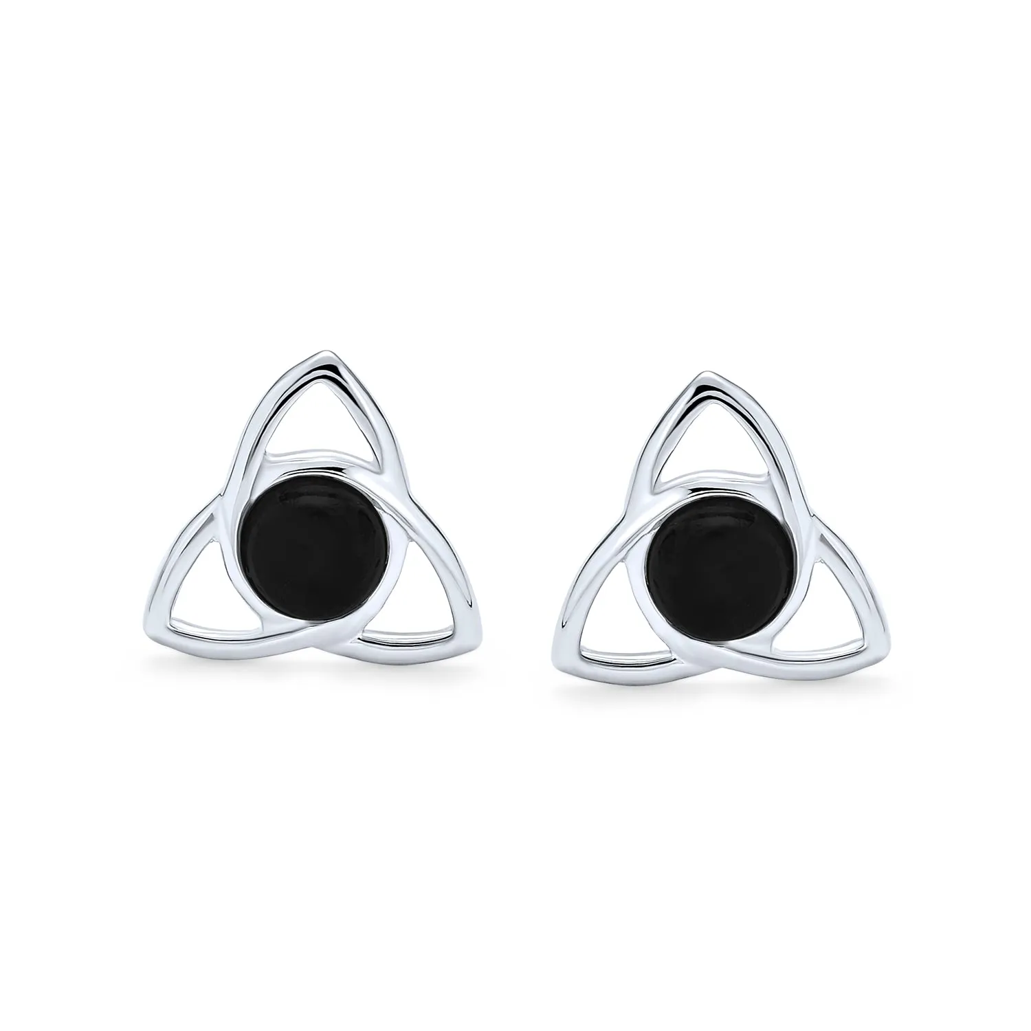 Black Onyx Amber Gemstone Trinity Knot Stud Earrings Sterling Silver Finish