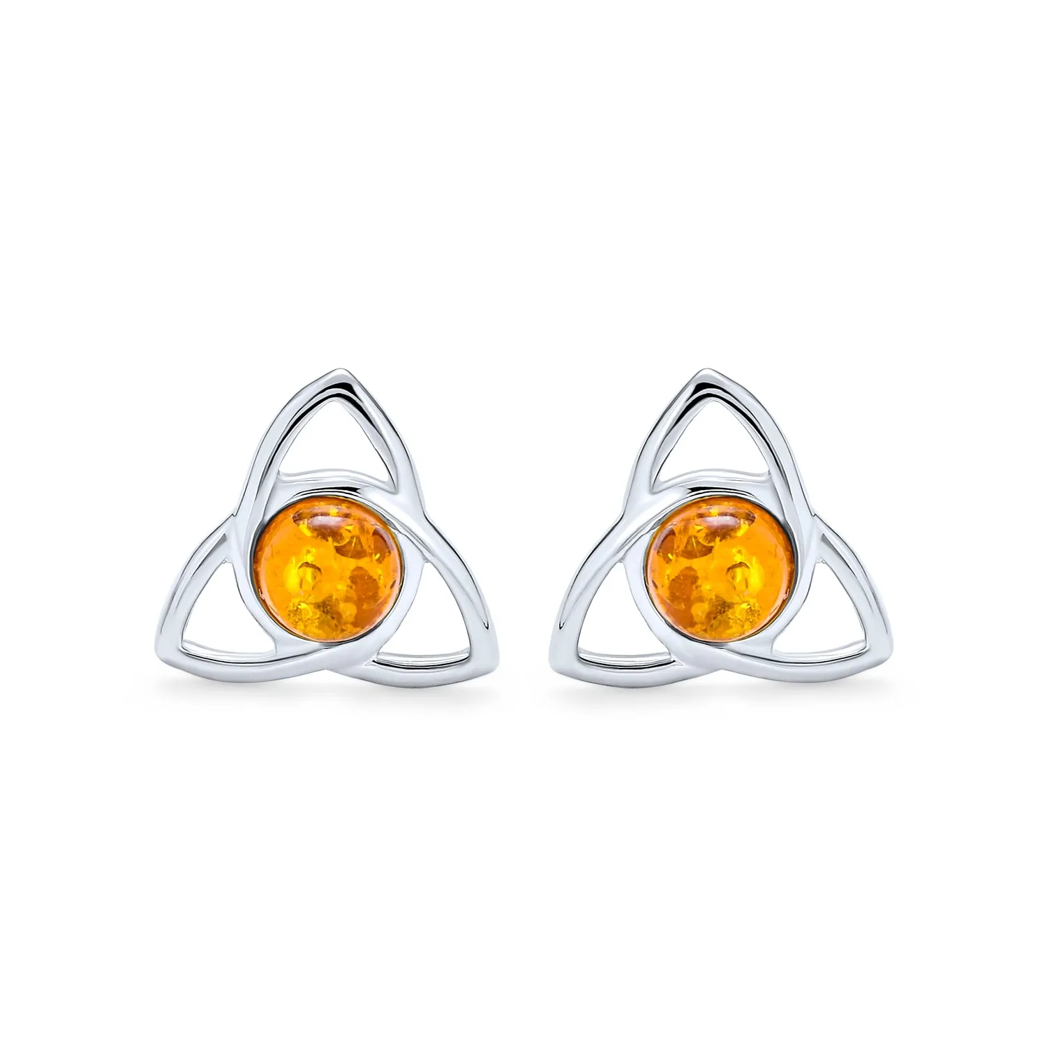 Black Onyx Amber Gemstone Trinity Knot Stud Earrings Sterling Silver Finish