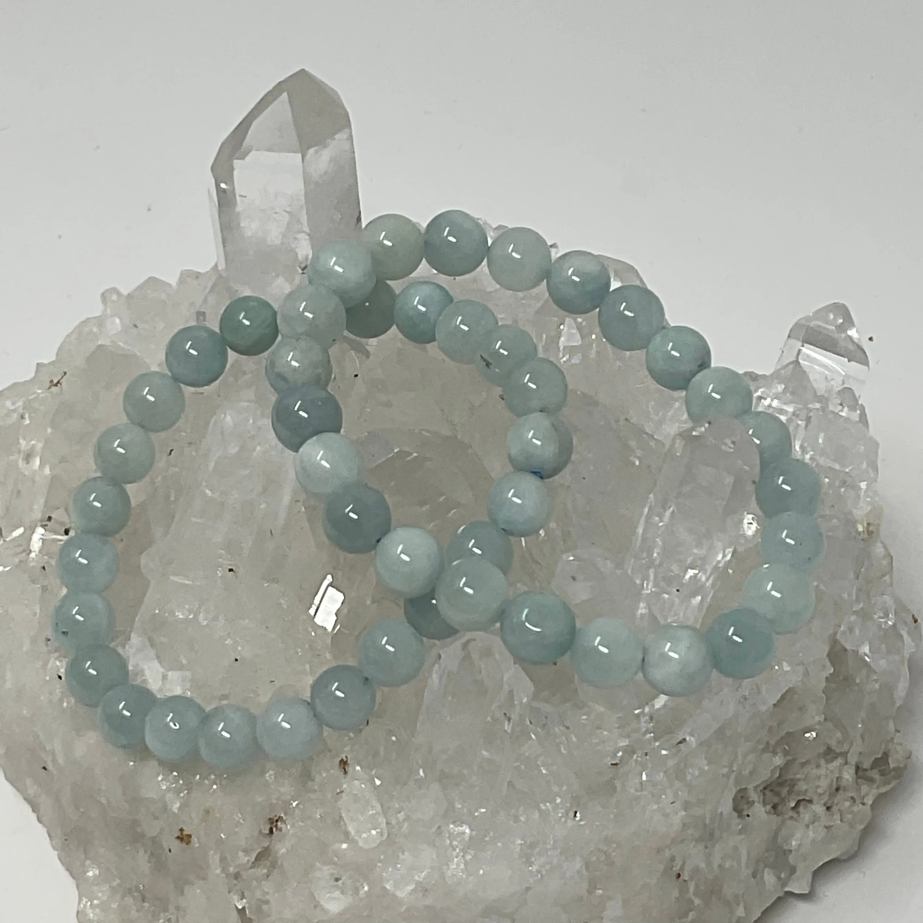 Blue Aquamarine 7MM-8MM 2-Piece Round  Bracelet Set