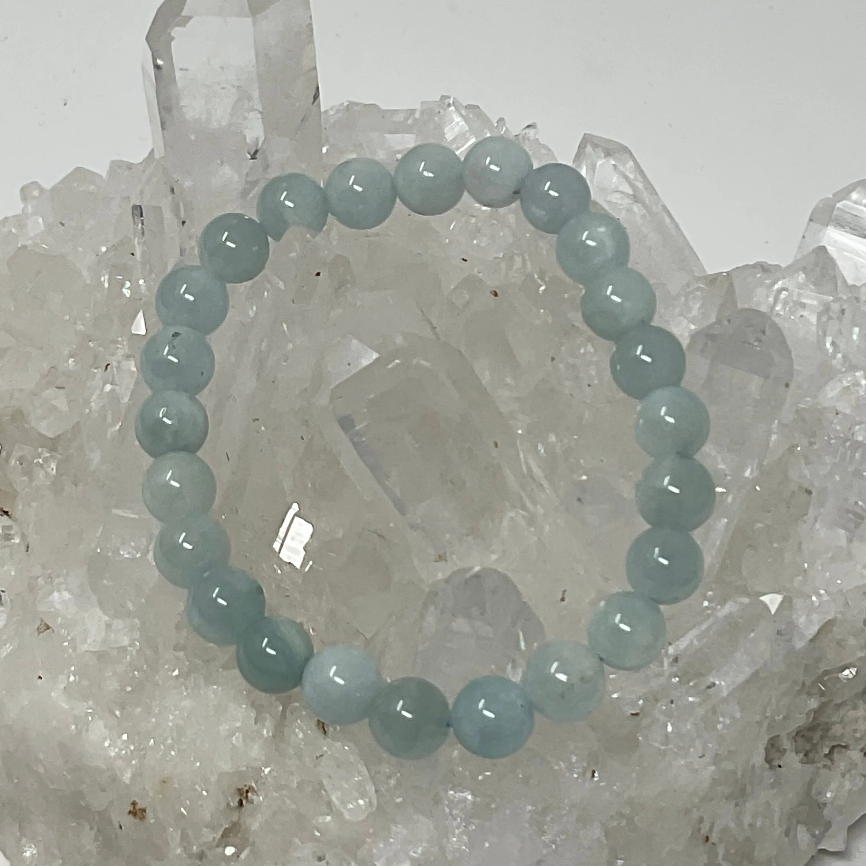 Blue Aquamarine 7MM-8MM 2-Piece Round  Bracelet Set