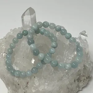 Blue Aquamarine 7MM-8MM 2-Piece Round  Bracelet Set