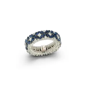 Cashmere 2 Row Flower Blue Sapphire and Diamond Stretch Ring