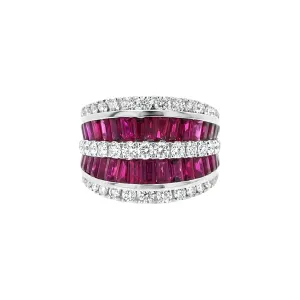 Charles Krypell Baguette Ruby and Round Diamond Striped Ring