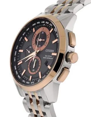 Citizen Mens Eco-Drive World Chronograph AT - Two-Tone - Black Dial - Bracelet