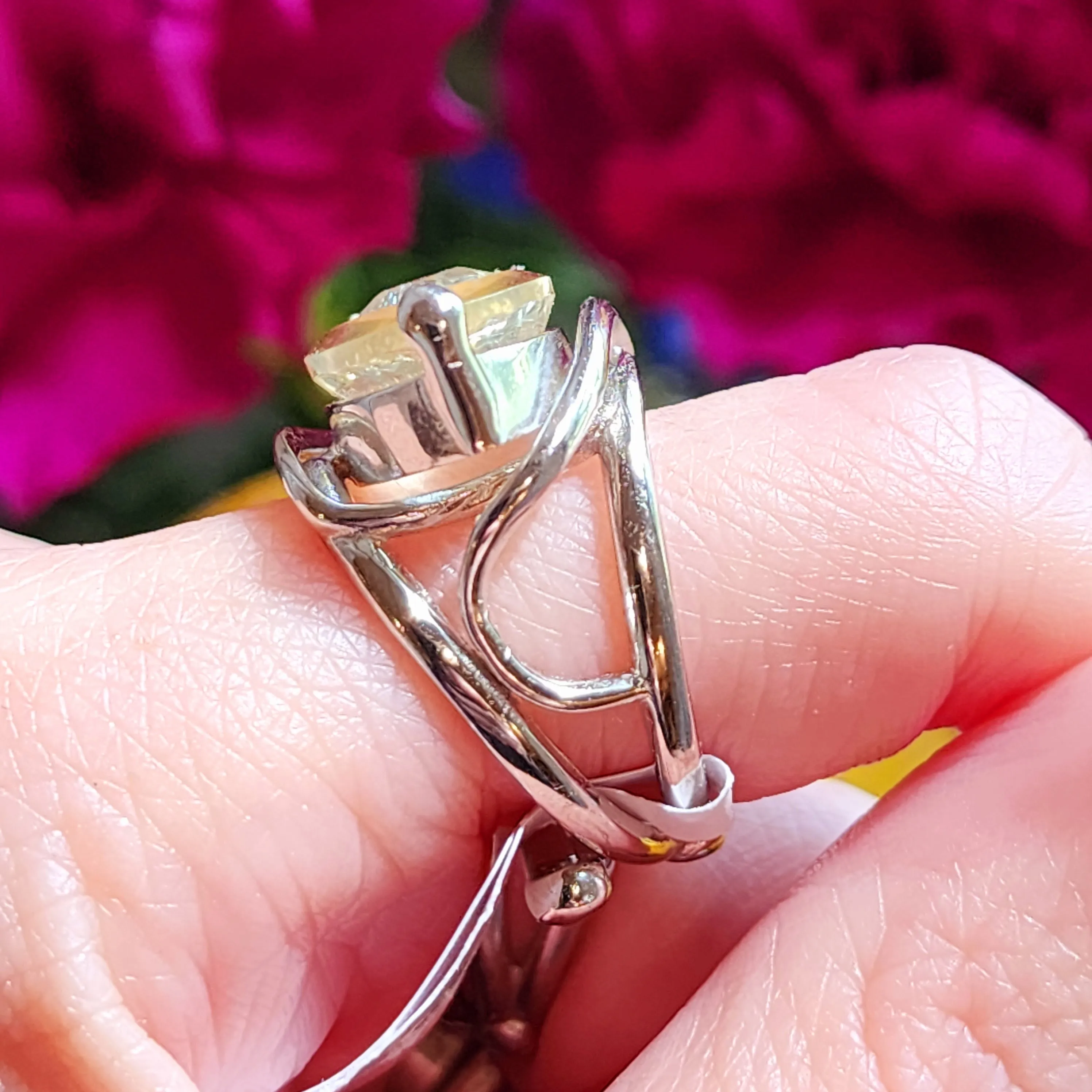 Citrine Evil Eye with Blue Topaz Inlay Adjustable Finger Cuff Ring .925 Silver for Abundance, Intuition, Luck and Protection