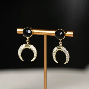 Crystal Horn Earrings: Black Onyx, Moonstone or Rose Quartz