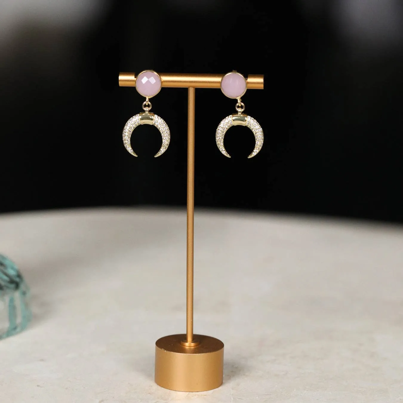Crystal Horn Earrings: Black Onyx, Moonstone or Rose Quartz
