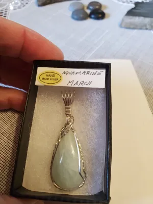 Custom Wire Wrapped Aquamarine Necklace/Pendant Sterling Silver