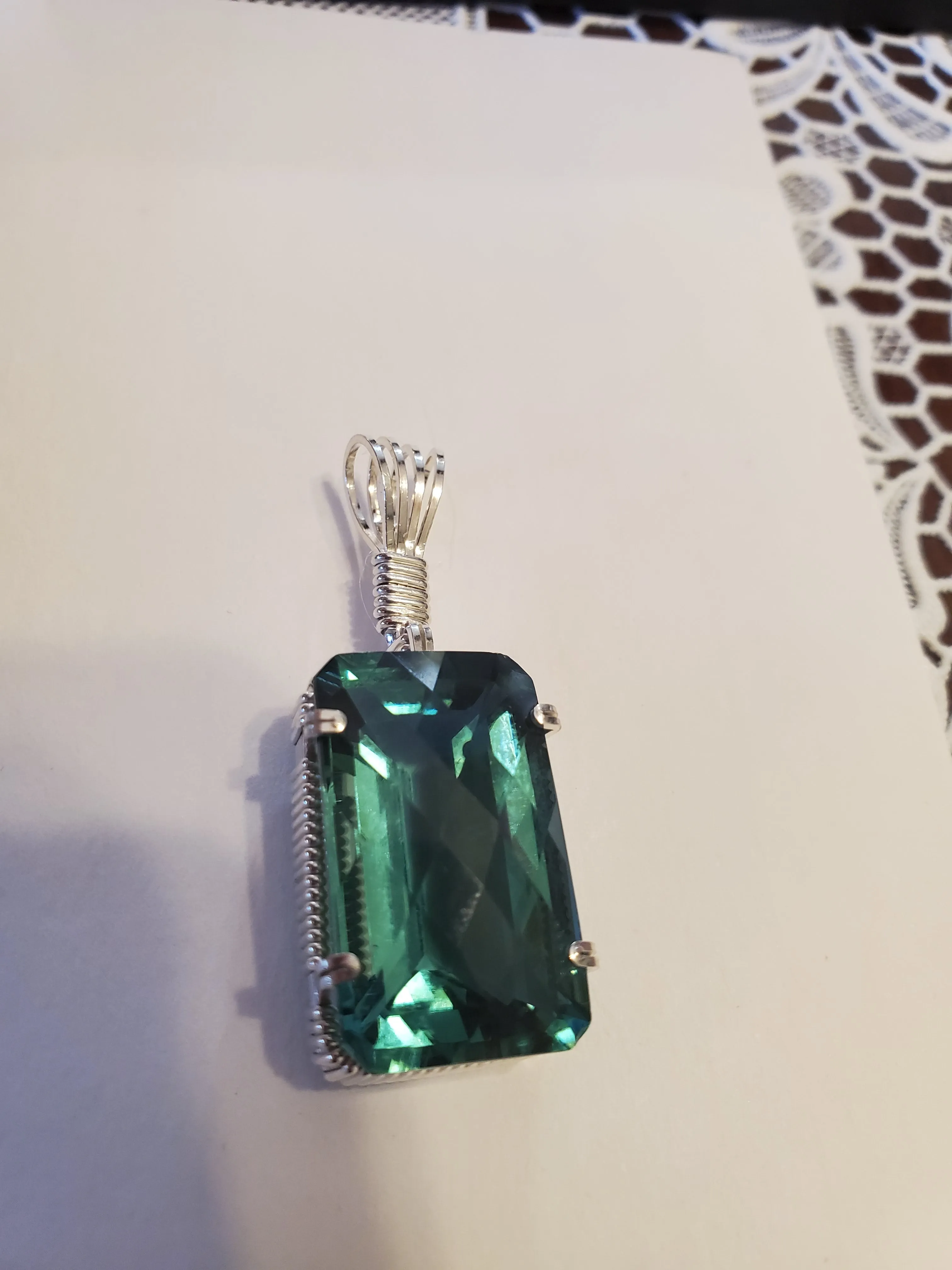 Custom Wire Wrapped Faceted Aquamarine Necklace/Pendant Sterling Silver