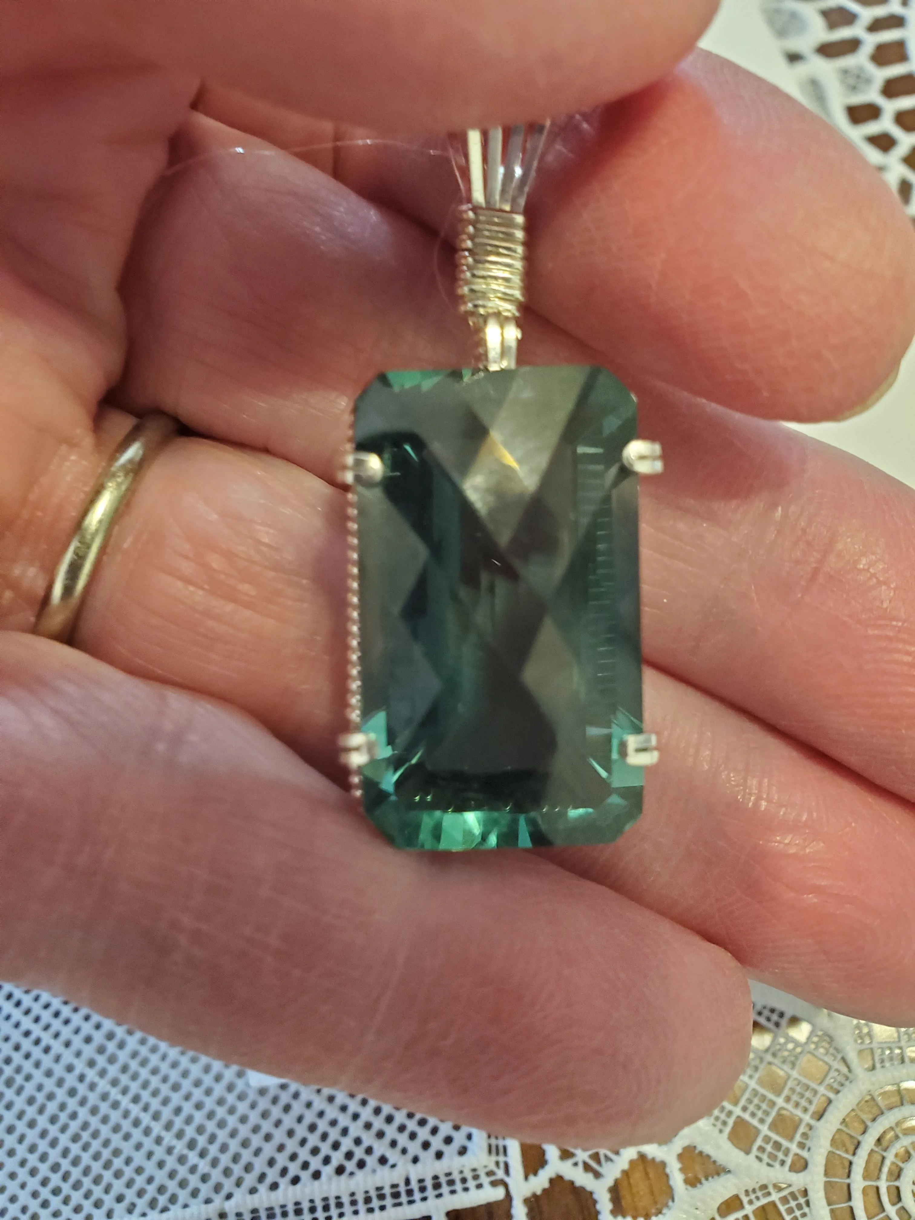 Custom Wire Wrapped Faceted Aquamarine Necklace/Pendant Sterling Silver