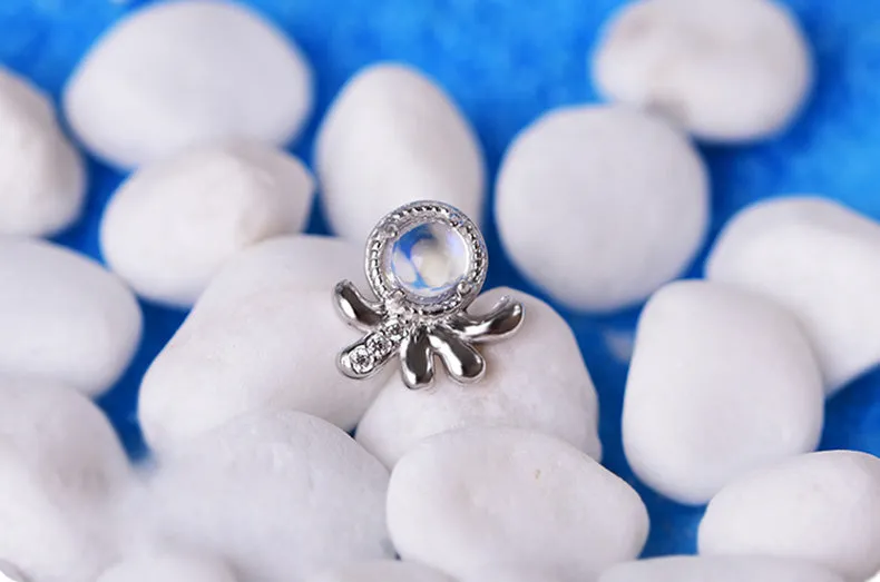 Cute Ocean Crab Shaped Silver Blue Moonstone Stud   Earrings June Birthstone Jewelry for Women