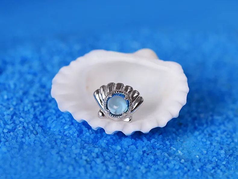Cute Ocean Crab Shaped Silver Blue Moonstone Stud   Earrings June Birthstone Jewelry for Women