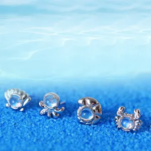 Cute Ocean Crab Shaped Silver Blue Moonstone Stud   Earrings June Birthstone Jewelry for Women