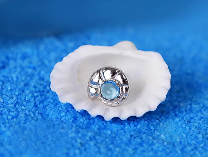 Cute Ocean Crab Shaped Silver Blue Moonstone Stud   Earrings June Birthstone Jewelry for Women