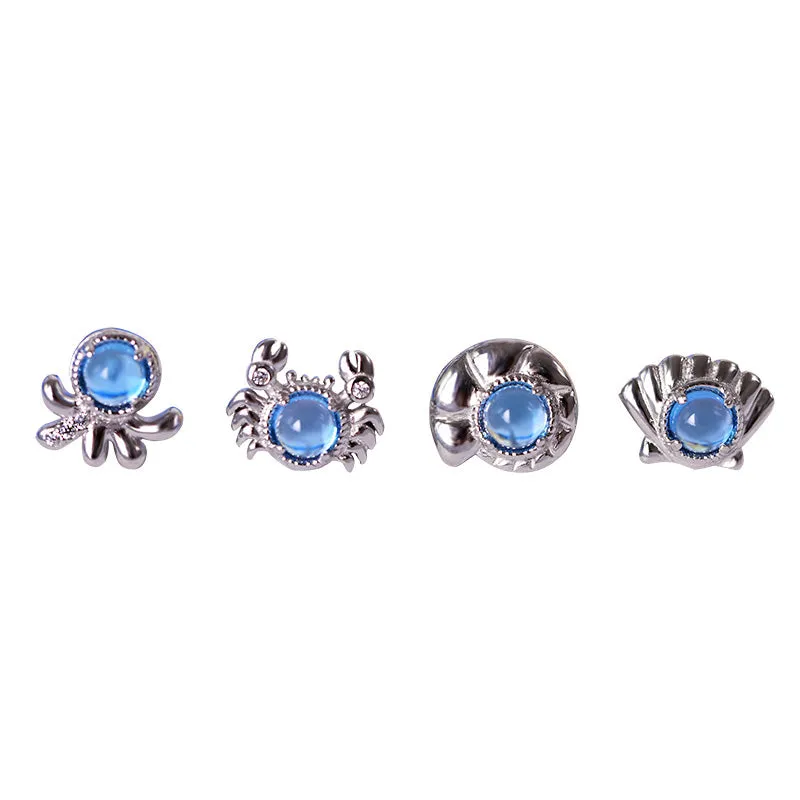 Cute Ocean Crab Shaped Silver Blue Moonstone Stud   Earrings June Birthstone Jewelry for Women