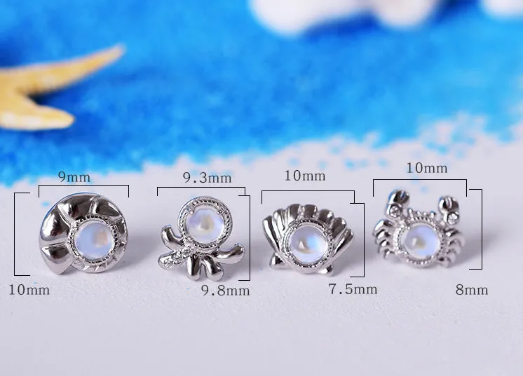 Cute Ocean Crab Shaped Silver Blue Moonstone Stud   Earrings June Birthstone Jewelry for Women