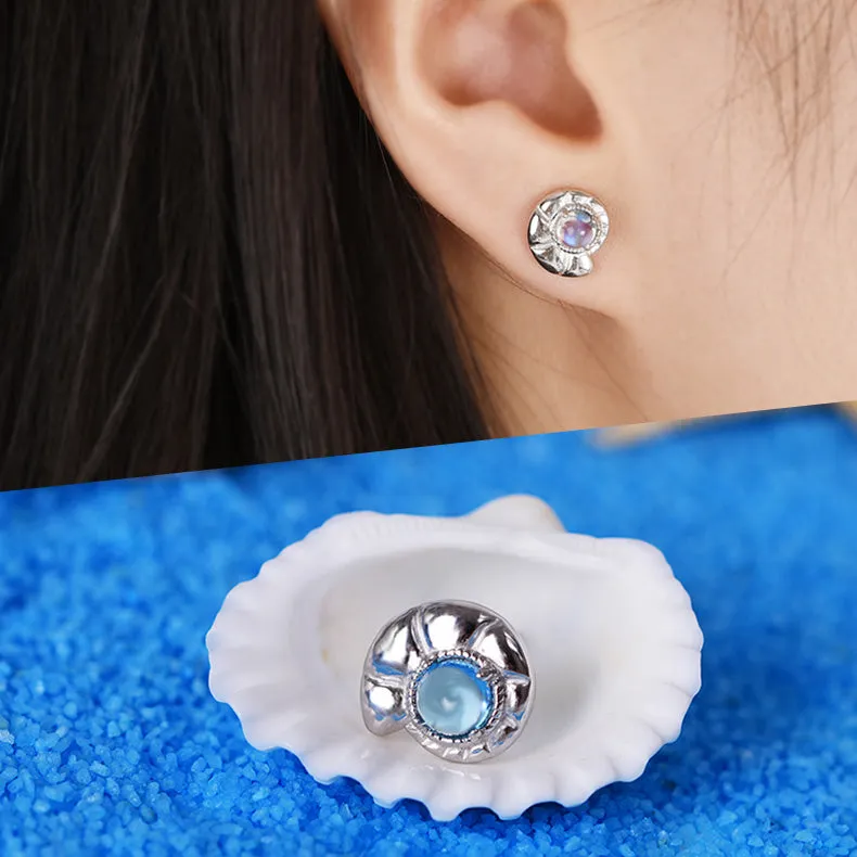 Cute Ocean Crab Shaped Silver Blue Moonstone Stud   Earrings June Birthstone Jewelry for Women