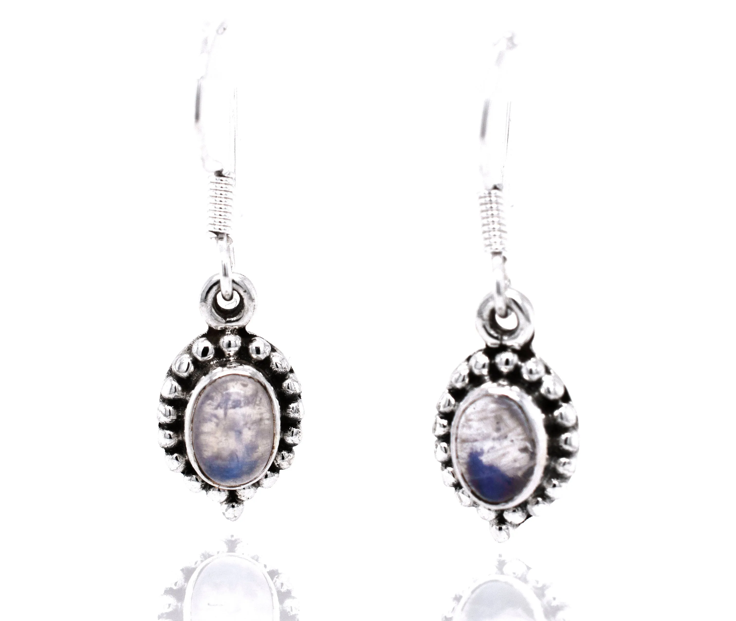 Dainty Moonstone Earring With Beaded Border