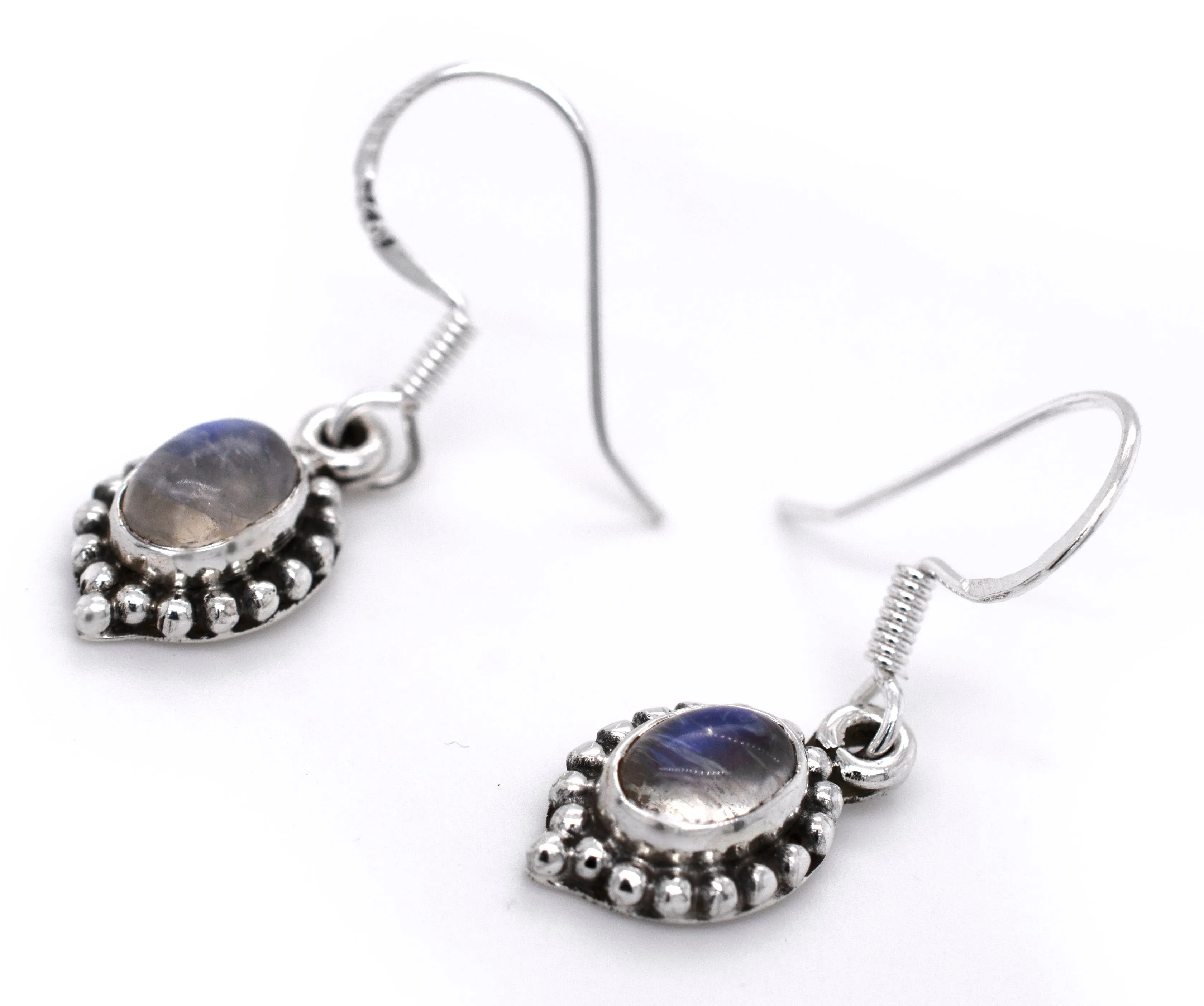 Dainty Moonstone Earring With Beaded Border