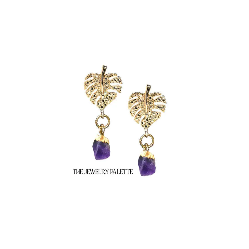 Dania gold leaf with gold edged aquamarine drop earrings