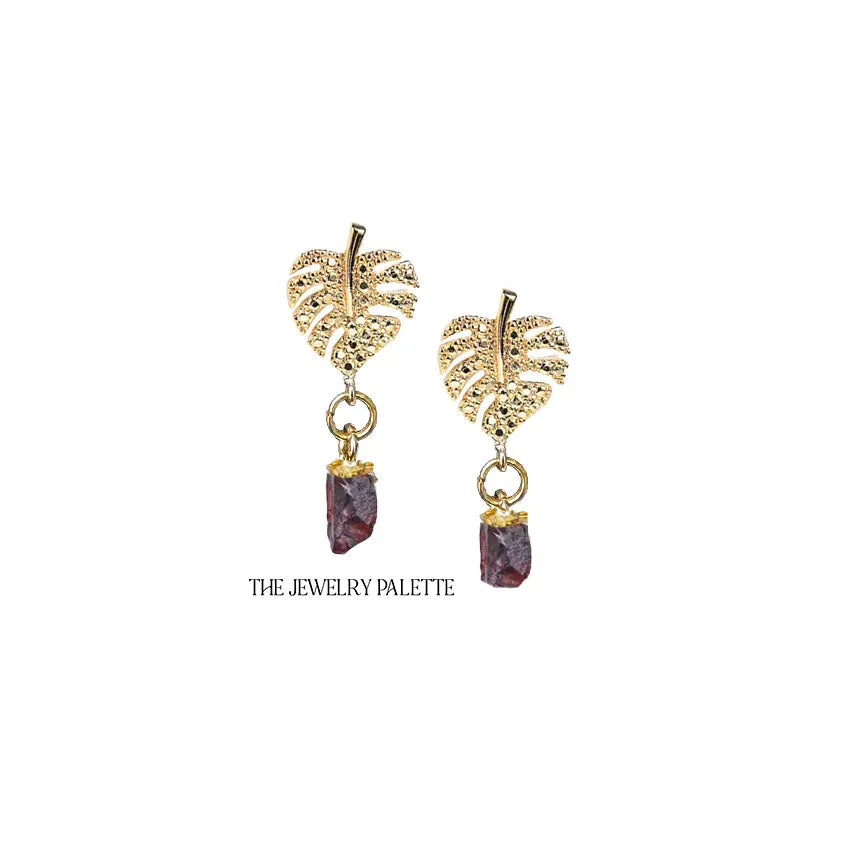 Dania gold leaf with gold edged aquamarine drop earrings