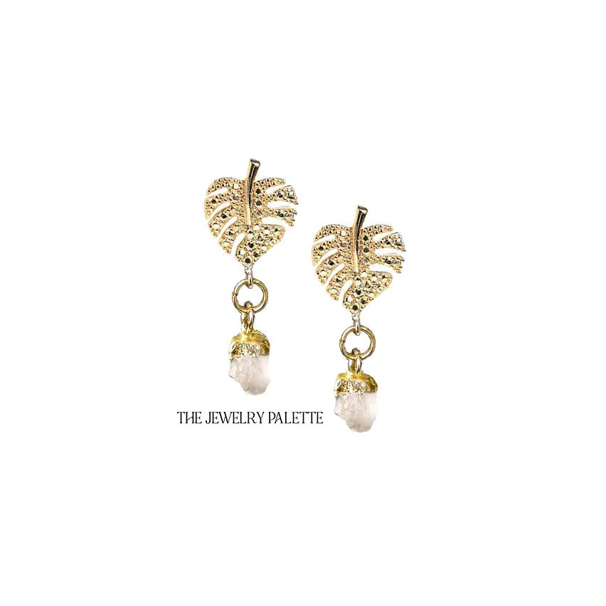 Dania gold leaf with gold edged aquamarine drop earrings