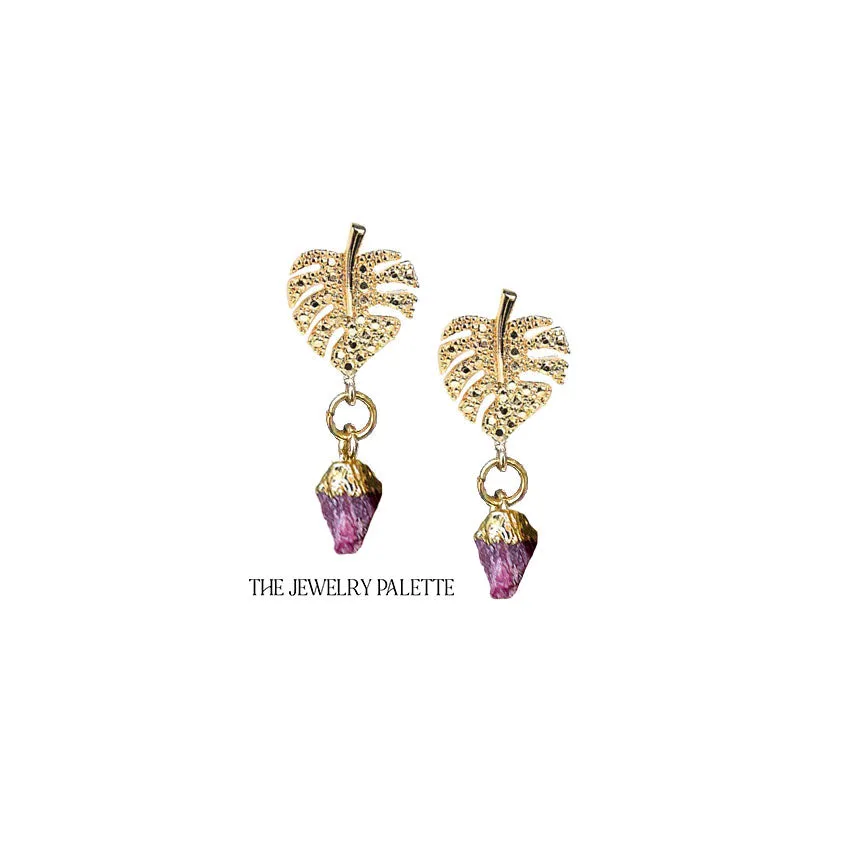 Dania gold leaf with gold edged aquamarine drop earrings